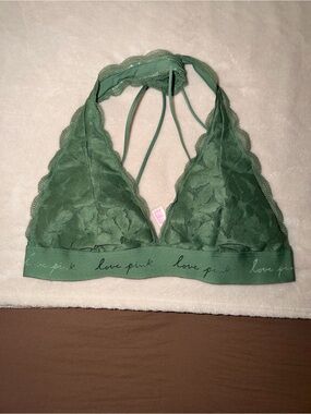 PINK Victoria's Secret Olive Green Lace Halter Bralette